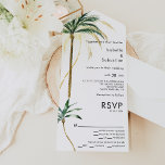 Palm Tree Bestemming Entree Keuze RSVP Bruiloft All In One Uitnodiging<br><div class="desc">Deze palmboombestemming entree keuze rsvp bruiloft alles in één ontwerp beschikt over tropische waterverf palmbomen op een heldere witte achtergrond die de dromerige sfeer van een bestemmingsbruiloft oproepen. dit ontwerp straalt de romance uit van zandoevers en zwaaiende palmen, ideaal voor koppels die op zoek zijn naar een echt onvergetelijk feest....</div>