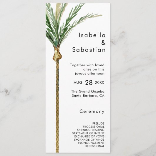 Palm Tree Bestemming Modern Wedding Flat Programma Programmakaart (Voorkant)