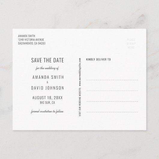 Palm Tree Bestemming Strand Bruiloft Save the Date Aankondigingskaart (Achterkant)