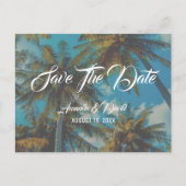 Palm Tree Bestemming Strand Bruiloft Save the Date Aankondigingskaart (Voorkant)