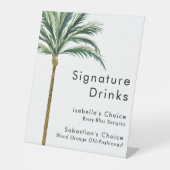 Palm Tree Bestemming Trouwhandtekening Drinken Reclamebord Met Voetstuk (Voorkant)