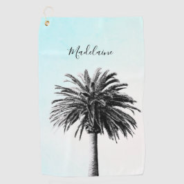 Palm Tree Black White Modern Blue Sky Personal Golfhanddoek