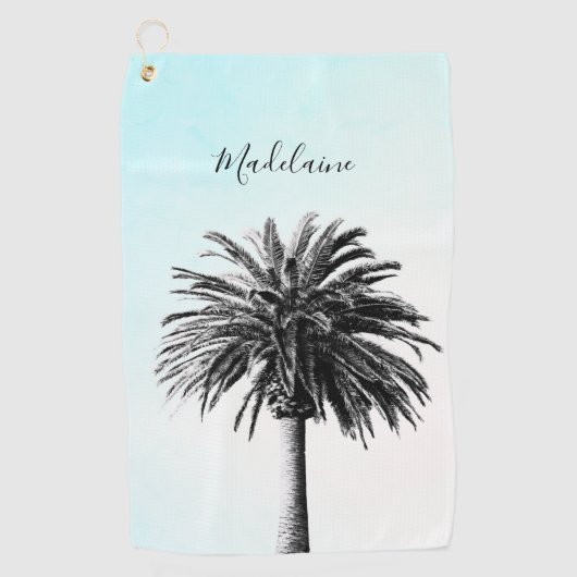 Palm Tree Black White Modern Blue Sky Personal Golfhanddoek (Voorkant)