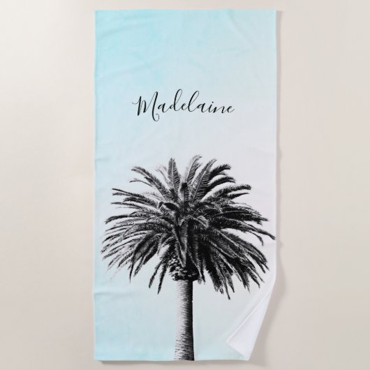 Palm Tree Black White Modern Blue Sky Personal Strandlaken (Voorkant)