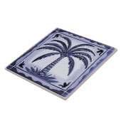 Palm Tree Blauw en Wit Tropisch strandhuis Tegeltje (Zijkant)