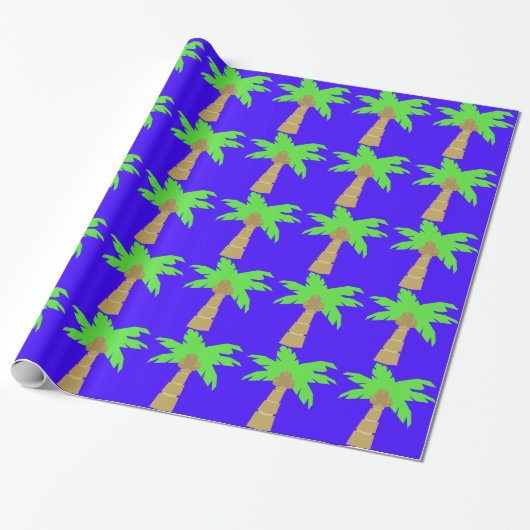 Palm Tree Blue Wrapping Paper Cadeaupapier (Uitgerold)