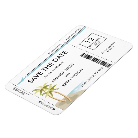 Palm Tree Boarding Pass Bewaar de datum Magneten (Linkerzijde)