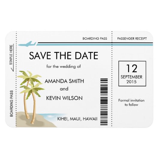 Palm Tree Boarding Pass Bewaar de datum Magneten (Horizontaal)