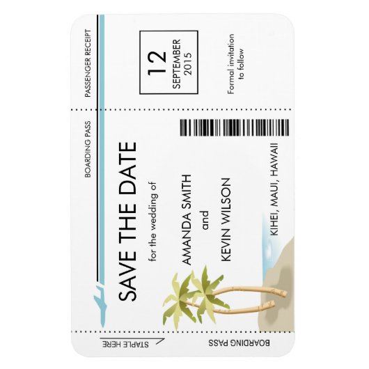 Palm Tree Boarding Pass Bewaar de datum Magneten (Verticaal)