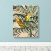 Palm Tree Boedgerigar Parrot Rustic Hessian Canvas (Insitu (Houten vloer))