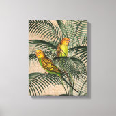 Palm Tree Boedgerigar Parrot Rustic Hessian Canvas (Voorkant)
