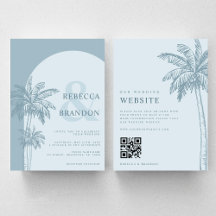 Palm Tree Boho Beach Stoffig Blauw QR Code Bruilof