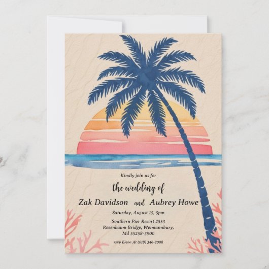 Palm Tree Boho Beach Uitnodigingen voor een bruilo (Voorkant)