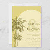 Palm Tree Boho Beach Yellow QR Code Wedding Kaart (Voorkant)