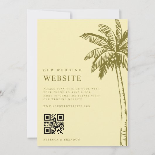 Palm Tree Boho Beach Yellow QR Code Wedding Kaart (Achterkant)