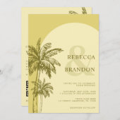 Palm Tree Boho Beach Yellow QR Code Wedding Kaart (Voorkant / Achterkant)