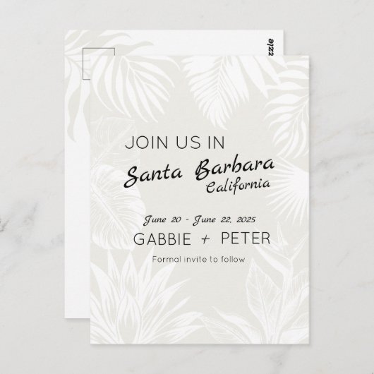 Palm Tree Botanical Typography Clean Save the Date Briefkaart (Voorkant / Achterkant)