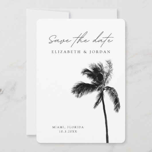 Palm Tree Bruiloft Thema Minimalist Save the Date Kaart (Voorkant)