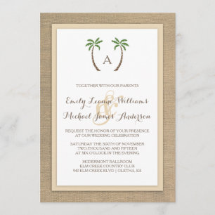 Palm Tree Burlap Beach Tropische bruiloft uitnodig Kaart