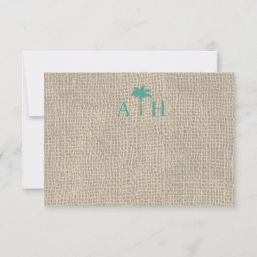 Palm Tree & Burlap Beach Wedding RSVP Turquoise (Achterkant)