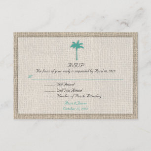 Palm Tree & Burlap Beach Wedding RSVP Turquoise Kaartje