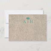 Palm Tree & Burlap Beach Wedding RSVP Turquoise Kaartje (Achterkant)
