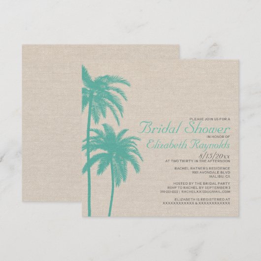 Palm Tree Burlap Bridal Shower Invitations Kaart (Voorkant / Achterkant)