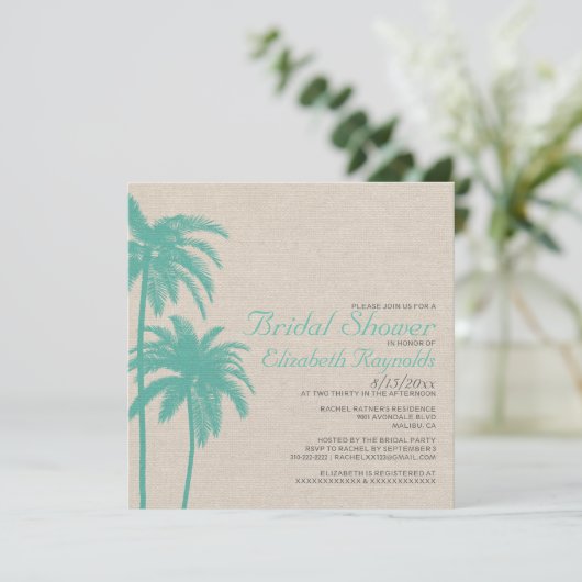 Palm Tree Burlap Bridal Shower Invitations Kaart (Staand voorkant)