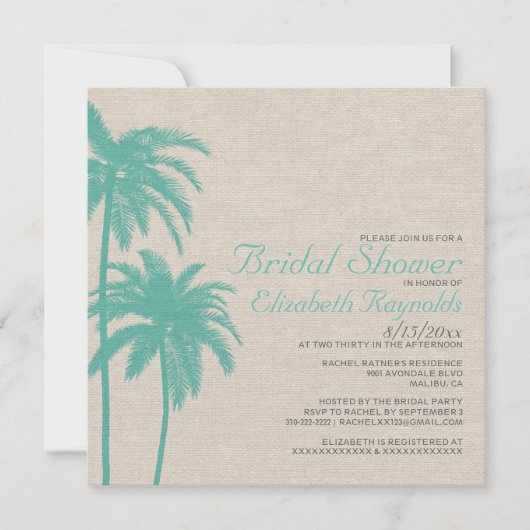 Palm Tree Burlap Bridal Shower Invitations Kaart (Voorkant)