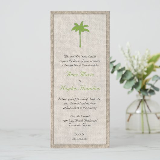 Palm Tree & Burlap Wedding Invitation - Groen Kaart (Staand voorkant)