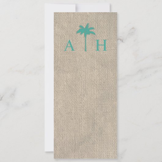 Palm Tree & Burlap Wedding Invitation - Turquoise Kaart (Achterkant)