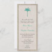 Palm Tree & Burlap Wedding Invitation - Turquoise Kaart (Voorkant)
