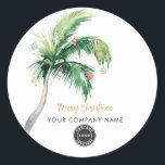 Palm Tree Business Logo Christmas Employee Swag Ronde Sticker<br><div class="desc">Palm Tree Waterverf Business Christmas Holiday stickers die u gemakkelijk kunt aanpassen door op de knop "Personaliseren" te klikken.</div>