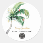 Palm Tree Business Logo Christmas Employee Swag Ronde Sticker (Voorkant)