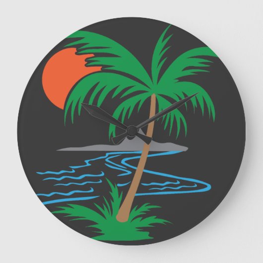 Palm Tree by the River | Tropical Sunset Art Grote Klok (Voorkant)