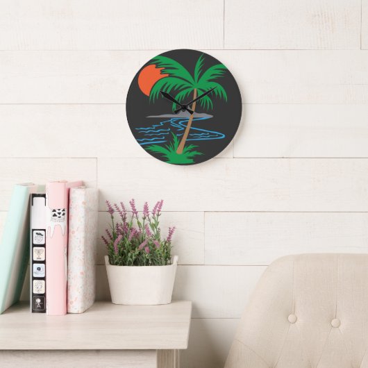 Palm Tree by the River | Tropical Sunset Art Grote Klok (Leeskamer)