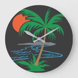 Palm Tree by the River | Tropical Sunset Art Grote Klok