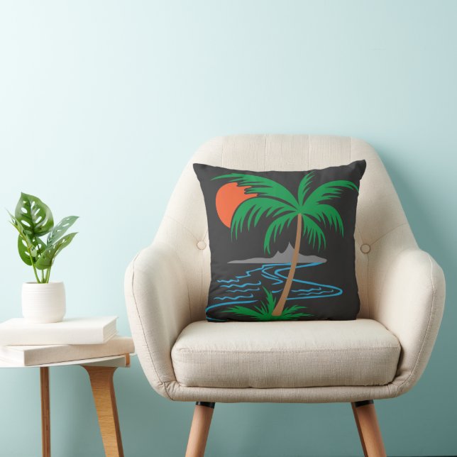 Palm Tree by the River | Tropical Sunset Art Kussen (Stoel)