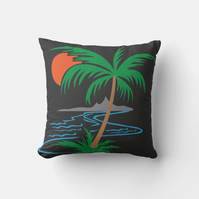 Palm Tree by the River | Tropical Sunset Art Kussen (Voorkant)