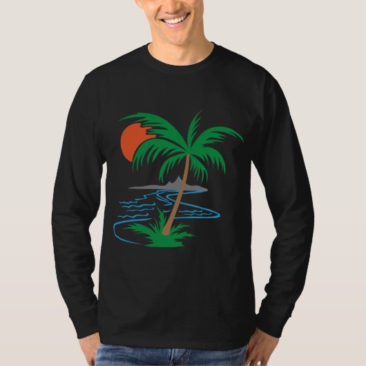 Palm Tree by the River | Tropical Sunset Art T-shirt (Voorkant)
