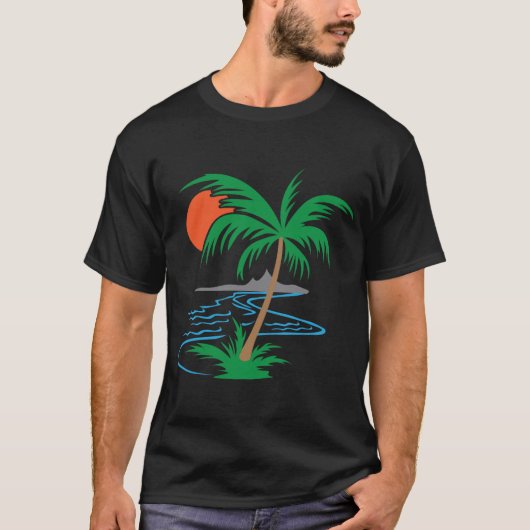 Palm Tree by the River | Tropical Sunset Art T-shirt (Voorkant)