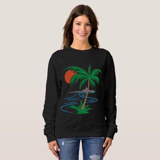 Palm Tree by the River | Tropical Sunset Art Trui (Voorkant volledig)