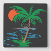 Palm Tree by the River | Tropical Sunset Art Vierkante Klok (Voorkant)