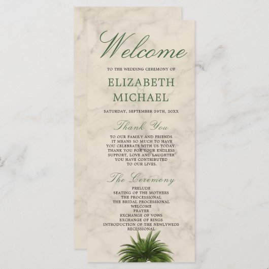 Palm Tree Champagne Cream Elegant Chic Wedding Menu (Voorkant / Achterkant)