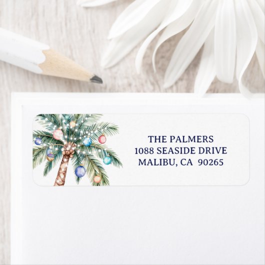 Palm Tree Christmas Tree Return Address Etiket (Insitu)