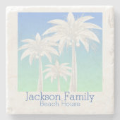 Palm Tree Coastal Blue Green Sky Ombre Naam Stenen Onderzetter (Voorkant)