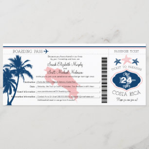 Palm Tree Costa Rica Boarding Pass Wedding Kaart