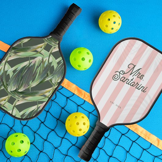 Palm Tree Country Club | Bride Monogram Mrs. Pickleball Paddle