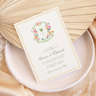 Palm Tree Crest Monogram Tropische Strand Wedding Kaart