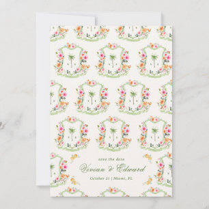 Palm Tree Crest Monogram Zomer Boho Beach Huwelijk Save The Date